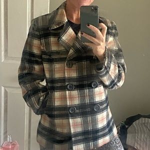 Chadwick’s 4 Classic Short Fit Wool Plaid Peacoat Large Buttons Warm Jacket